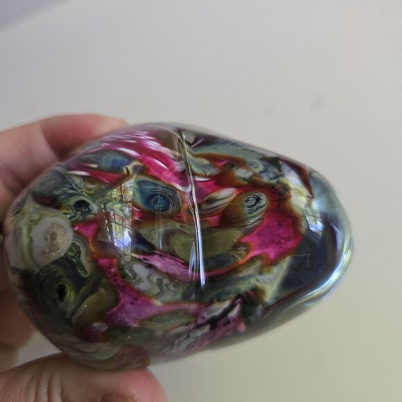 Robert Eickholt Heart Shaped Blown Glass Paperweight Green Purple Signed Vintage - Picture 6 of 12